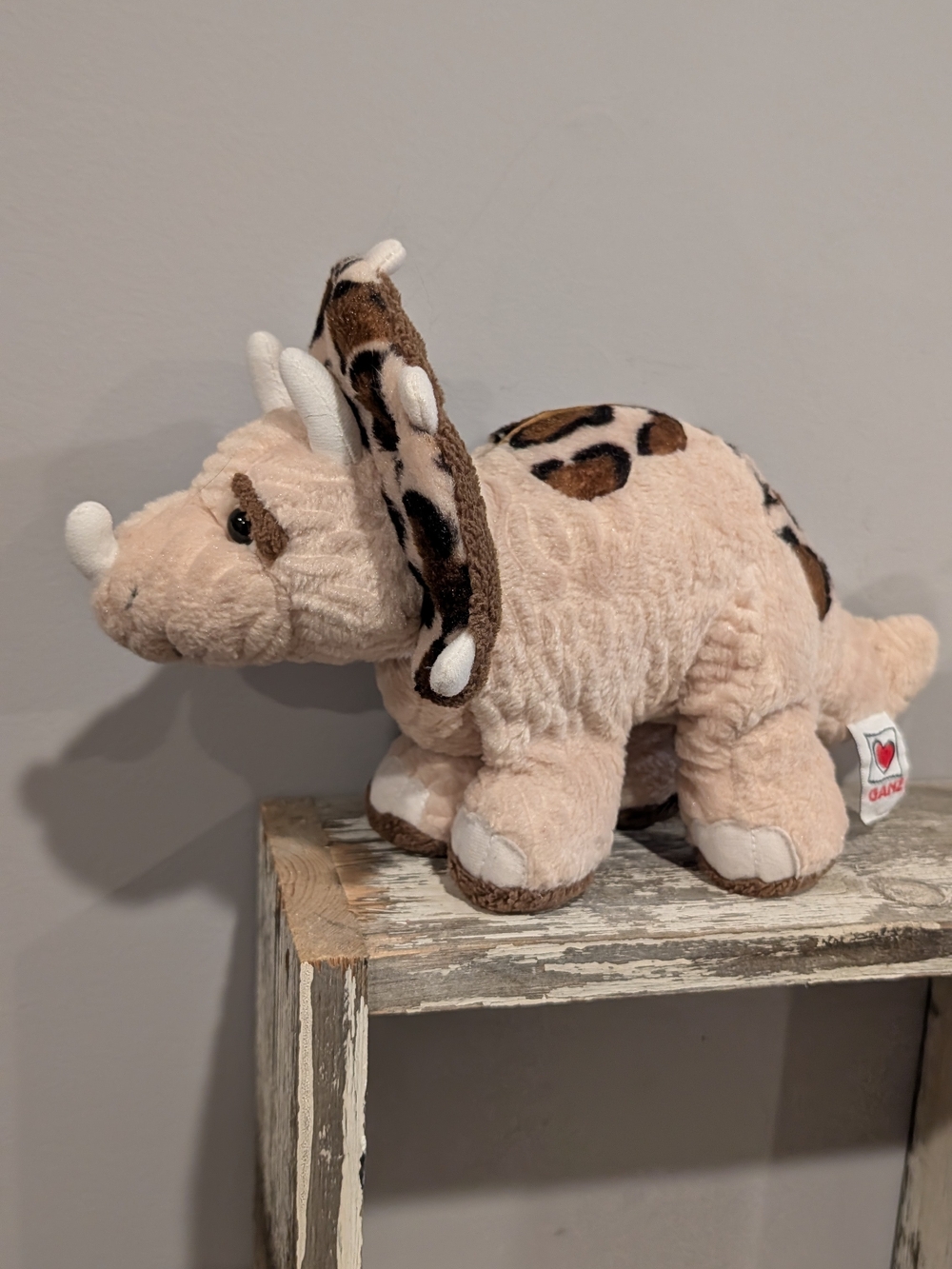 GANZ Webkinz Pink and Brown Triceratops Plush Stuffed Dinosaur